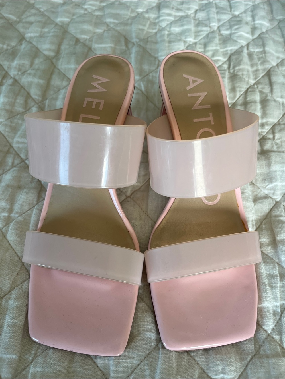 ANTONIO MELANI Blush Pink Double-Strap Slide Mules